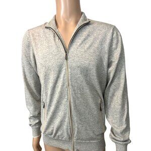 Massimo Dutti Men’s Cardigan Sweater L Grey Elbow Patches Zip Cotton Cashmere